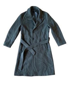 Nili Lotan Small Patton Green Virgin Wool Coat Belted Wrap Pockets Lined